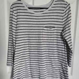 Banana Republic- Malibu Tee-Striped Pocket Long-Sleeve Women's Top - Gray/Black